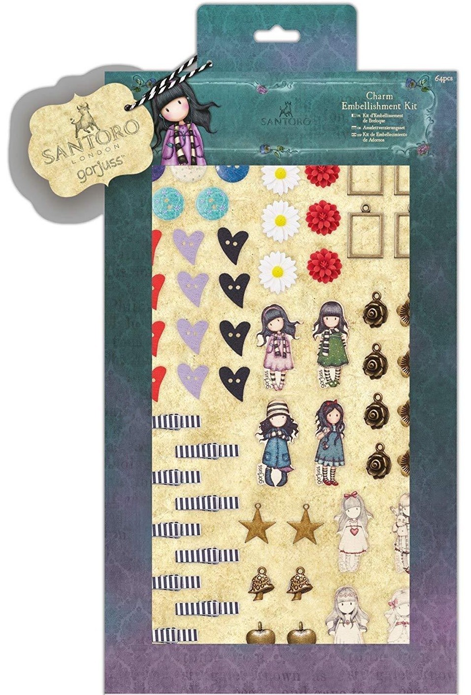 Docrafts Santoro Gorjuss Embellishment kit of 64 pieces Characters Buttons Pegs