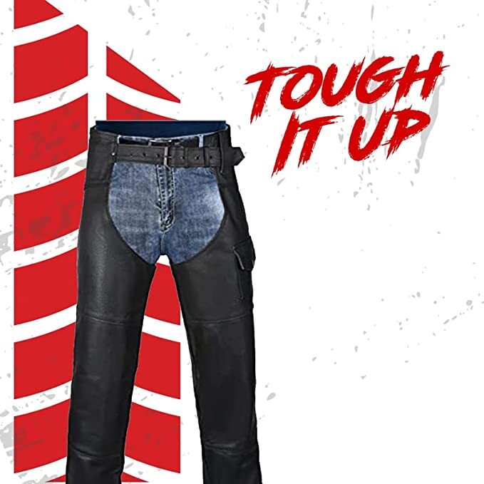 HWK Motorcycle Road Rash Protection Leather Chaps for Men and Women, 34