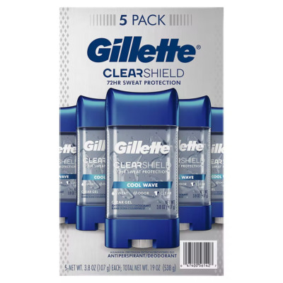 Gillette Cool Wave Gel Men's Antiperspirant and Deodorant, 5 pk./3.8 oz