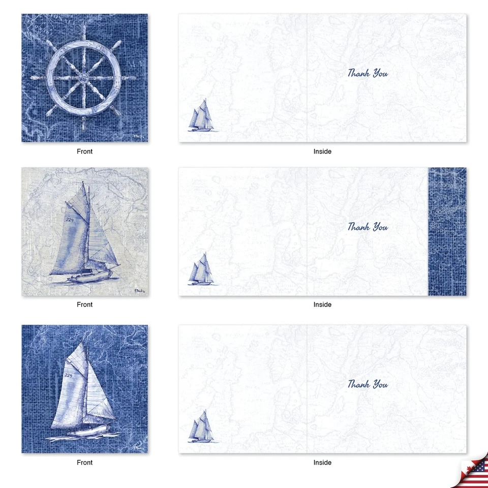 - 10 tarjetas clásicas de agradecimiento con sobres (4 x 5,12 pulgadas) - Mundo náutico con... Foto 4 de 4
