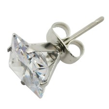 18K White Gold Filled Hypoallergenic 7mm Square Cubic Zirconia CZ Stud Earrings