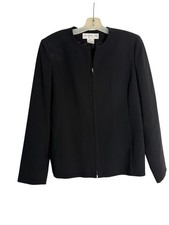 Jones New York Platinum Blazer Sz 14 Black Zip Work Office Capsule Jacket CIty