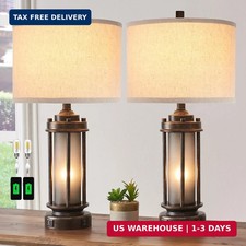25'' Set of 2 Farmhouse Table Lamps for Living Room with USB C A