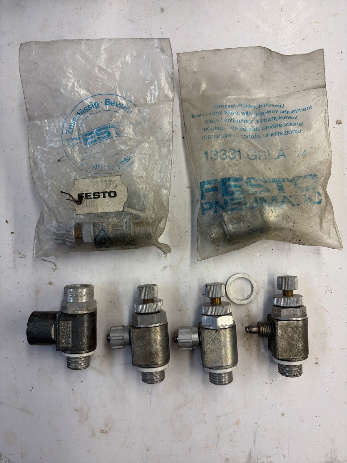 Lot Of 6 Various FESTO 13331 151176 GRLA-1/4 Pneumatic Flow Control Valves