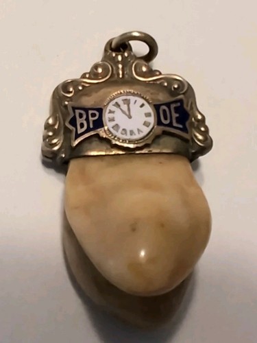 Antique Gold Filled Enamel BPOE Elks Club Double Tooth Fob Pendant