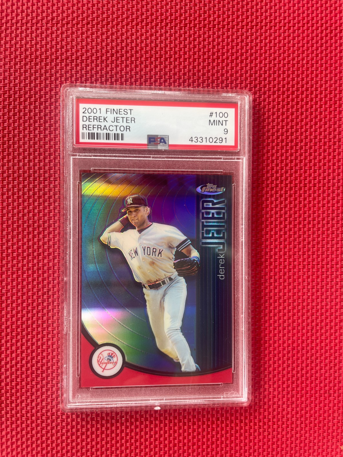 2001 Topps Finest Refractor SP Derek Jeter 86/399 PSA 9 view 2