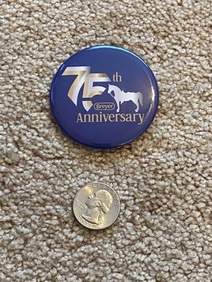 Breyer round metal button pin - 75th Anniversary - white silhouette horse - new!