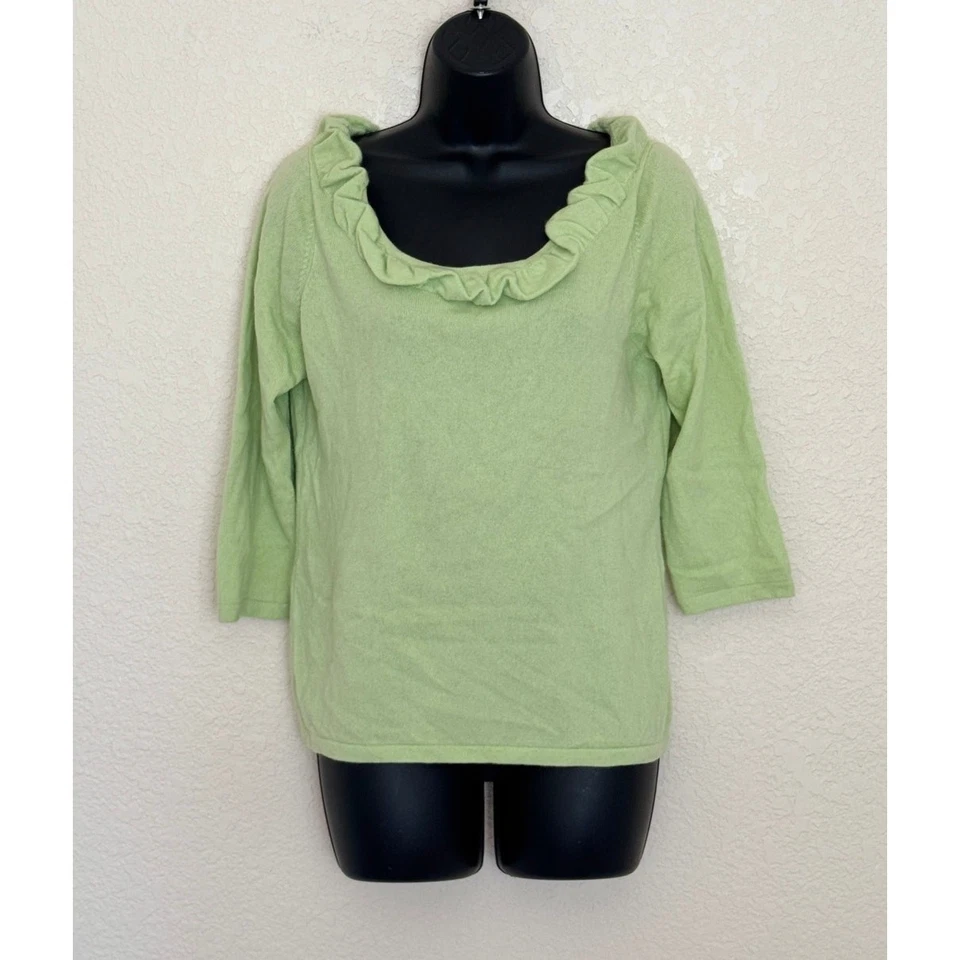 Kinross Cashmere Sweater Womens Large Pastel Ruffle Neck Minimalist Quiet Luxury - Image 3 of 4