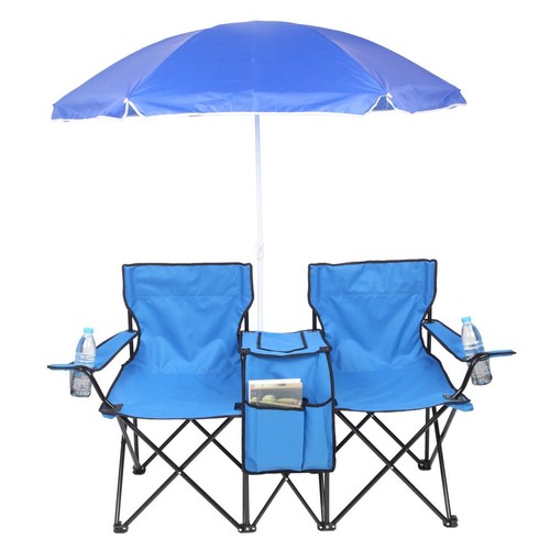Karenhi Folding Camping Chair With Side Table, Cooler Pouch And Detachable Parasol Umbrella Portable Foldable Beach Directors Chair For Adults Outdoor Camp Lawn Picnic Fishing Beac I.1598584777
