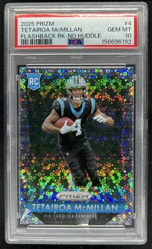 2025 Panini Prizm Tetairoa McMillan Rookie Flashback RC No Huddle #4 PSA 10