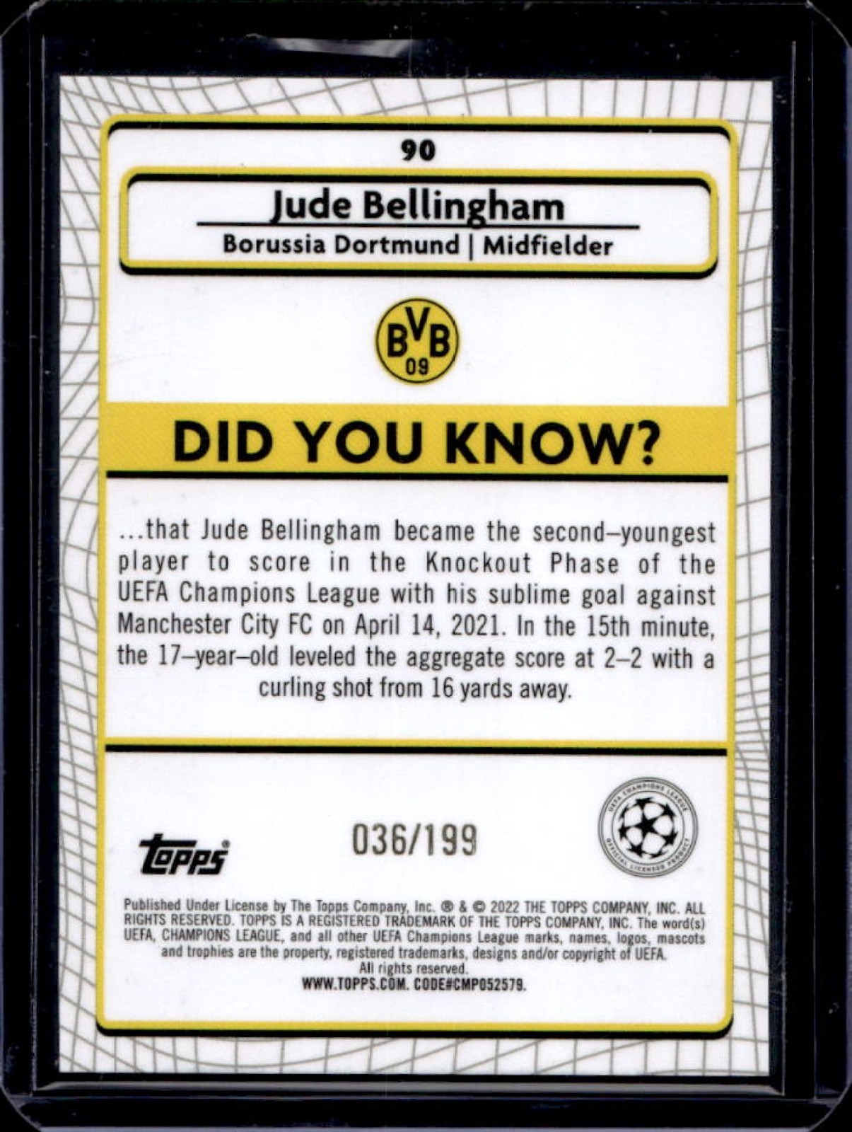 2021-22 Topps Merlin Chrome UEFA Jude Bellingham Aqua Speckle Refractor #/199 view 2