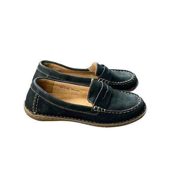 Mocasines Born Nerina Cuero Negro Nubuck Penny Cómodos Informales Sin Cordones Zapatos 8 Foto 3 de 4