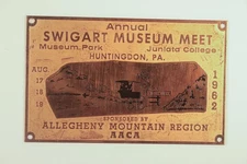 1962 Swigart Museum Meet, AACA, Juniata College, Dash Plaque - Amish/Big Valley