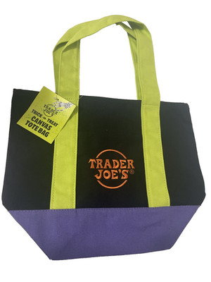 Trader Joe's Mini Canvas, Trick-Or-Treat Tote Bag Halloween Black Neon Purple