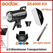 US Godox SK400II 400Ws Studio Flash Strobe Barndoor 60 90cm Softbox 2m Stand Kit