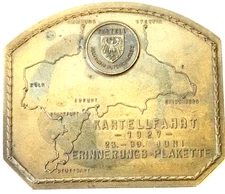 JUNE 1927 CARTEL TRIP COMMEMORATIVE BRASS PLAQUE TABLE MEDAL KARTELL GERMANY