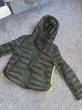 LADIES ZARA BASIC OUTERWEAR KHAKI GREEN PADDED JACKET HOOD L UK12