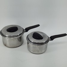 Vintage Flint EKCO Stainless Steel Saucepan Set 1.5 & 2 Quart Radiant Heat Core