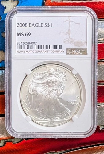 🇺🇲 2008 American Silver Eagle S$1 NGC MS69 West Point 1oz .999 Fine Silver🇺🇲