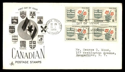 Mayfairstamps Canada FDC 1966 block wild rose art craft First Day Cover aaw_5118