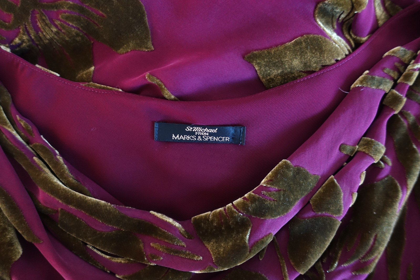 ST MICHAEL by MARKS & SPENCER Purple & brown Silk mix Velvet long dress size 14