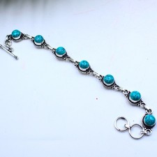 Blue Turquoise Gemstone Handmade 925 Sterling Silver Cuff Bracelet Adjustable"