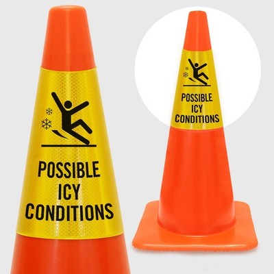 Possible Icy Condition Bright Reflective Cone Message Sleeve Warning Sign
