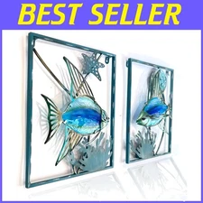 Metal Fish Glass Art Sculpture, Outdoor Wall Decor