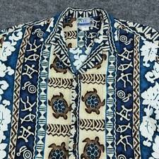 Vintage 70s RJC classic Barkcloth Hawaiian Shirt Tiki Tribal Turtles USA XL