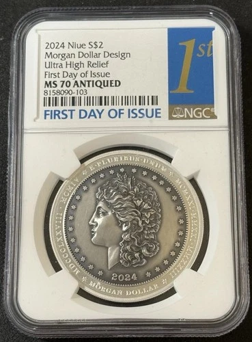 2024 1 Oz 999 Silver Niue $2 Morgan Dollar Design NGC MS 70 First Day Issue Coin
