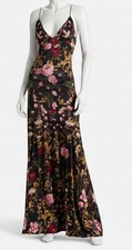 Alice + Olivia Women's Black Floral Print Deep V Neck Lined Milta Slip Dress 8