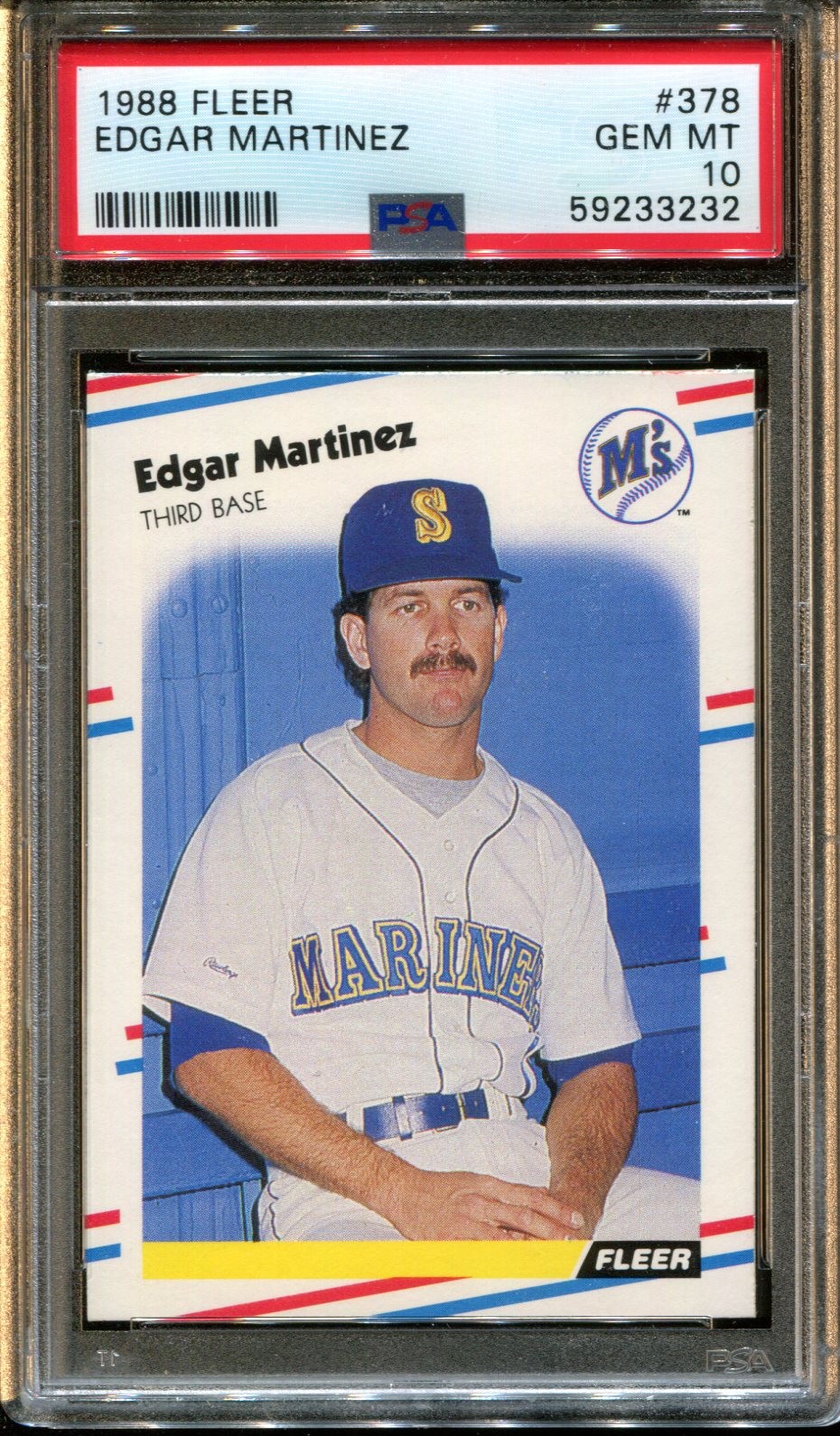 1988 FLEER #378 EDGAR MARTINEZ RC MARINERS HOF PSA 10