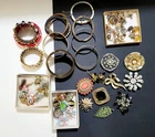 Vintage Costume Jewelry Lot Brooches Earrings Bracelets Lisner Renoir Monet HAR