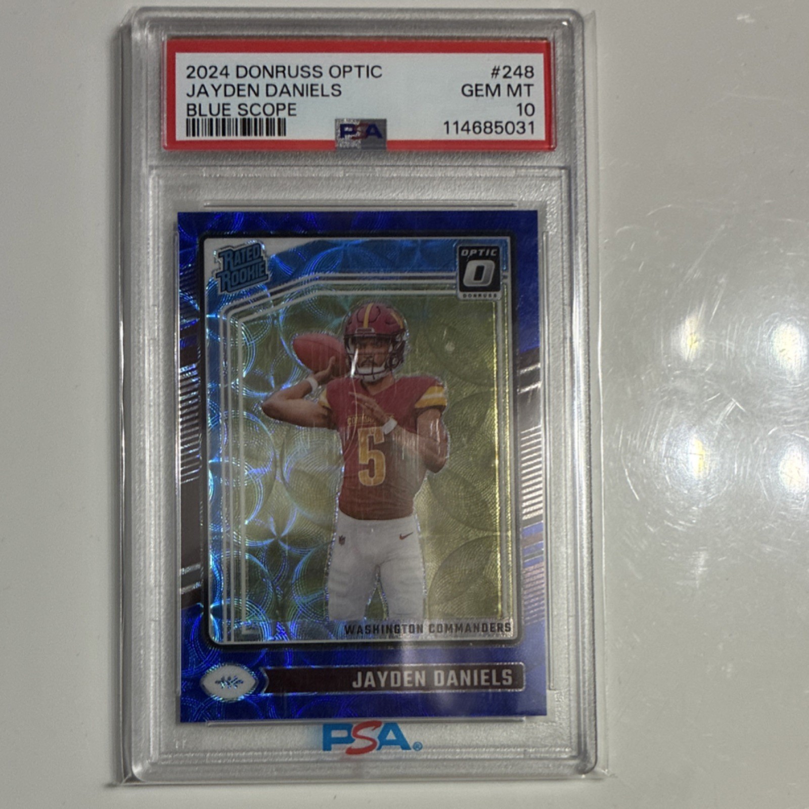 Panini 2024 Donruss Optic Jayden Daniels #248 Blue Scope PSA 10 Commanders