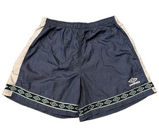 Vintage UMBRO Soccer Diamond Logo Tape Blue Green Polyester Shorts Large