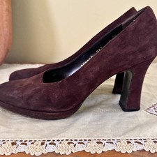Salvatore Ferragamo Pumps Womens 8 Burgundy Suede Block Heel Made Italy Vintage