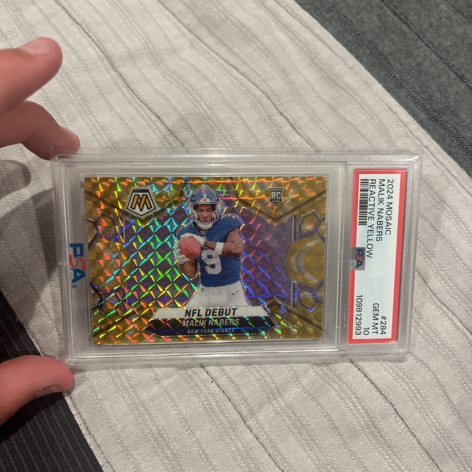 Malik Nabers 2024 Panini Mosaic Reactive Yellow Rookie RC #284 PSA 10 GEM MINT