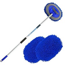 62" Car Wash Brush Mop Kit with Long Handle - 2 in 1 Chenille Microfiber Blue