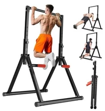 Power Tower Pull Up Dip Station Foldable, Pull Up Bar Station Adjustable, Black
