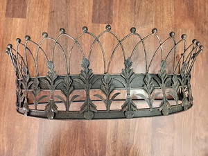 Decorative Metal Curtain or Canopy Crown, Distressed Black Finish 27"W x 13.5" D