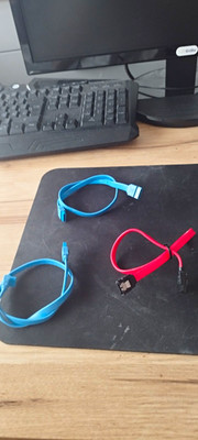 SATA Datenkabel Set 3x flach, SATA-Stecker M/M, ca. 30 cm, rot/blau