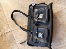 Dooney Bourke Black Pebbled Satchel Top Handle Buckle Pockets Zip Charm