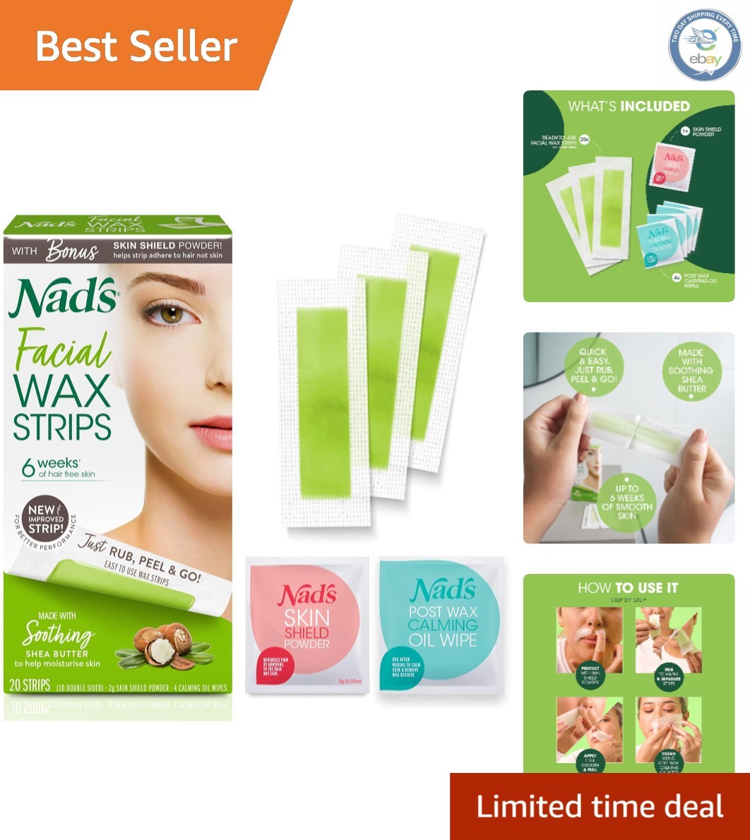 Gentle Wax Strips for All Skin Types - 20 Facial Hair Removal Strips + Oils