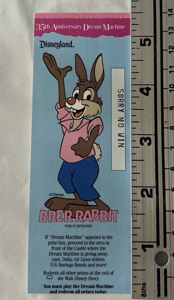 VTG Disneyland 35th Anniversary Dream Machine Character Ticket Brer ...