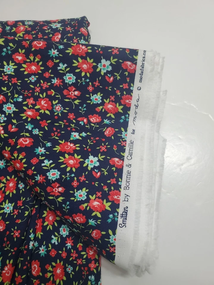 Bonnie & Camille Fabric Smitten Moda Floral OOP Sew Quilt Navy FAT QUARTER  - Image 2 of 2