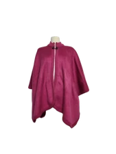 100% Wool Heavy Magenta Poncho Cape Sweater Coat Alpaca Top Button Shawl