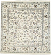 Handmade Indo-Nain Classic Floral Design Wool Square Rug Oriental Carpet 6X6 ft