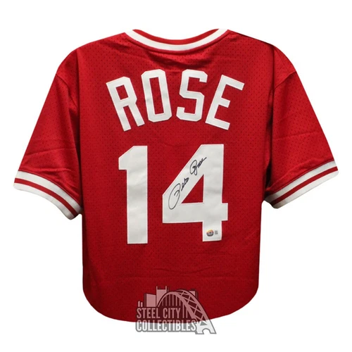Pete Rose Autographed Cincinnati Mitchell & Ness Baseball Jersey (Large) - BAS