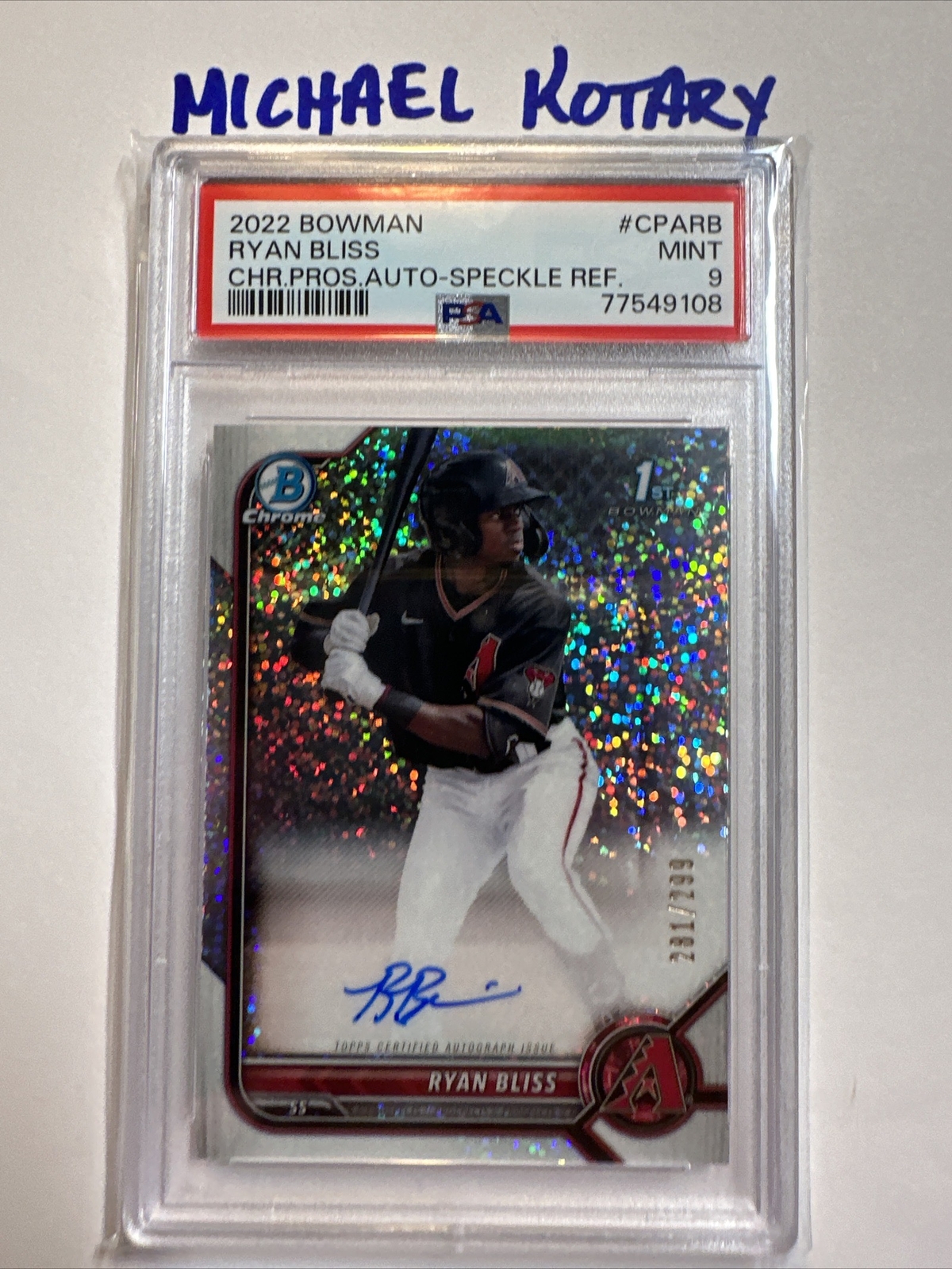 RYAN BLISS 2022 BOWMAN CHROME AUTO /299 PSA 9 Diamondbacks Mariners 1st CPA-RB