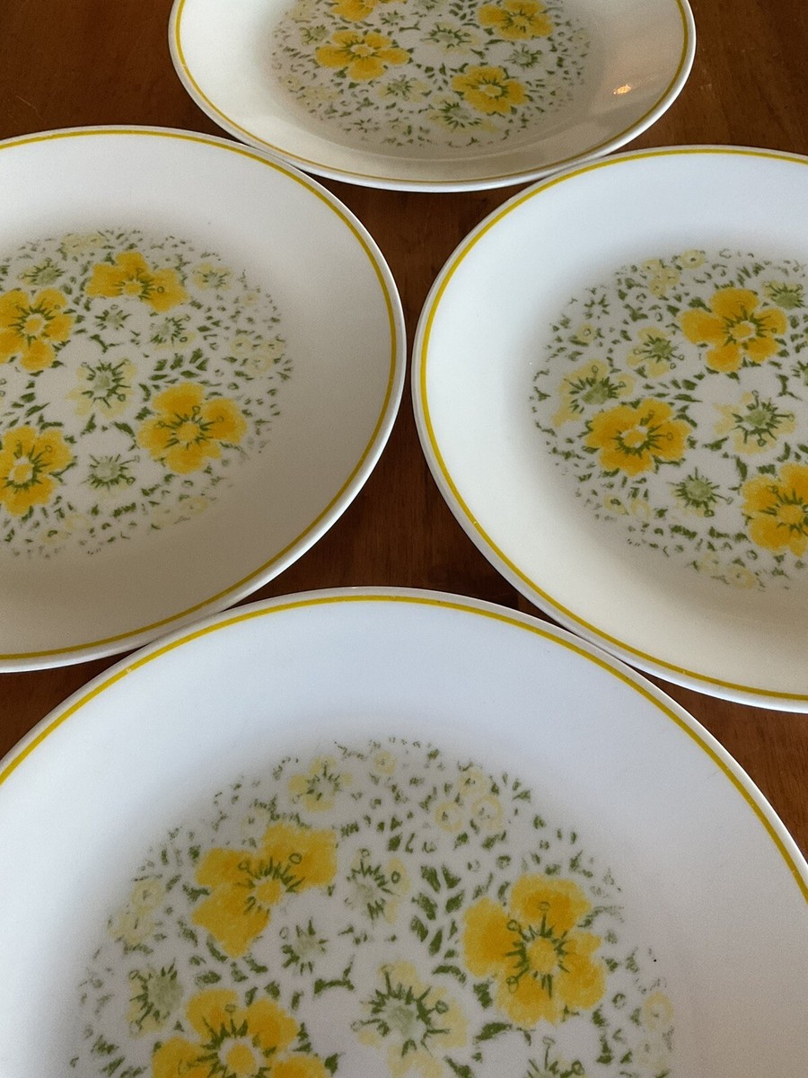 4 Corelle April Showers Dinner Plates Yellow Floral 10 1/4
